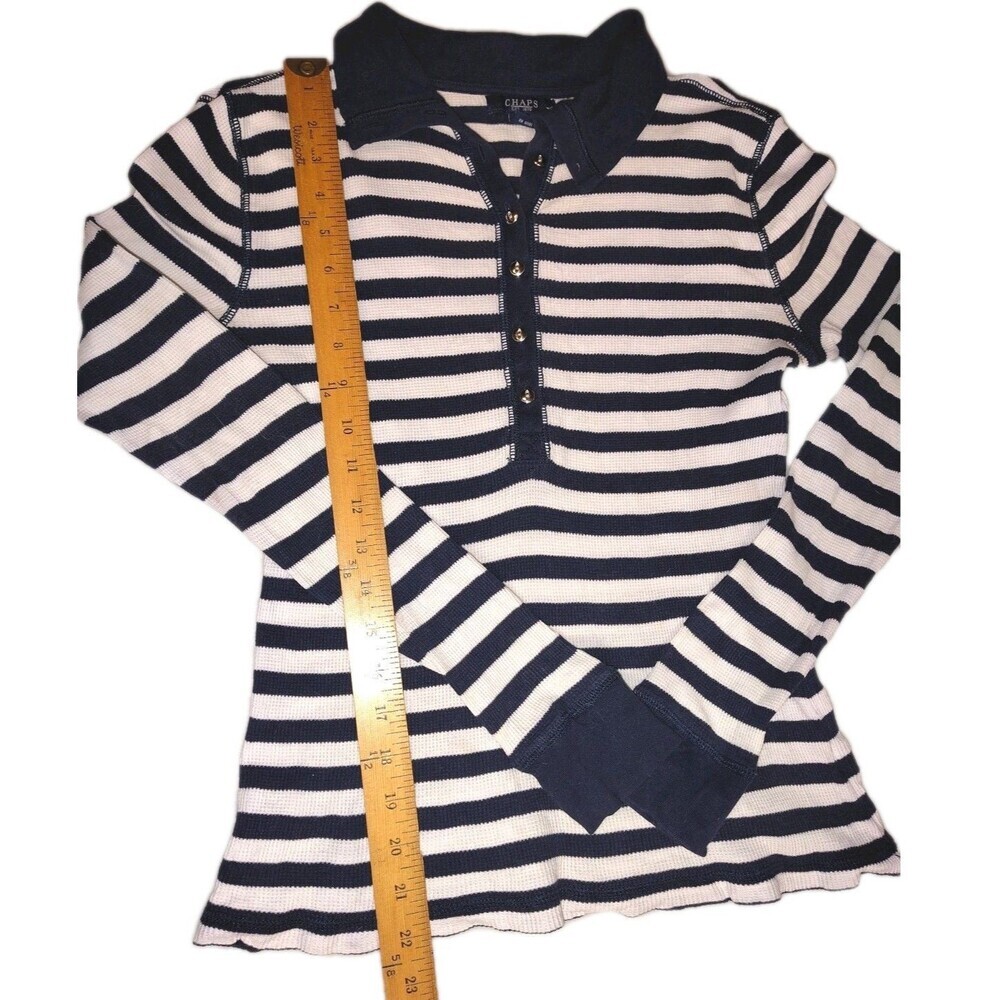 Chaps Est. 1978 Navy Blue & White Striped Waffle Knit Thermal Henley Shirt -... - Picture 4 of 11